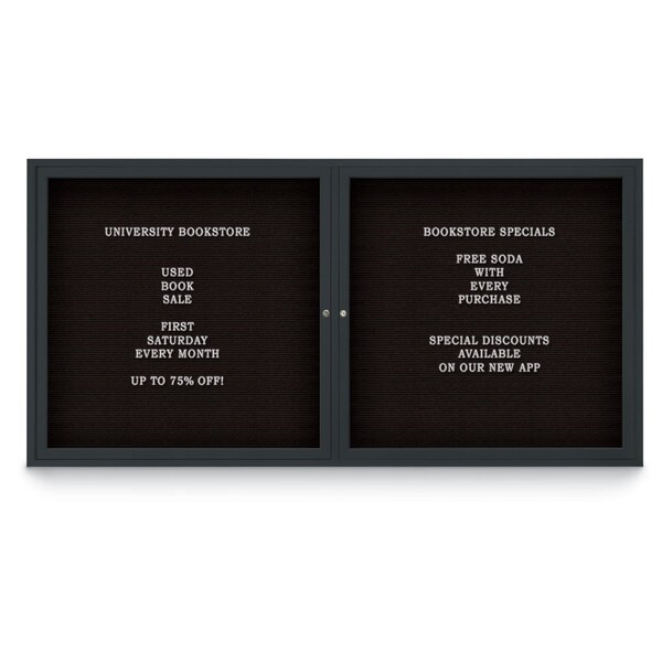 72"x48" 3-Door Enclosed Outdoor Letterboard, Black Felt/Black